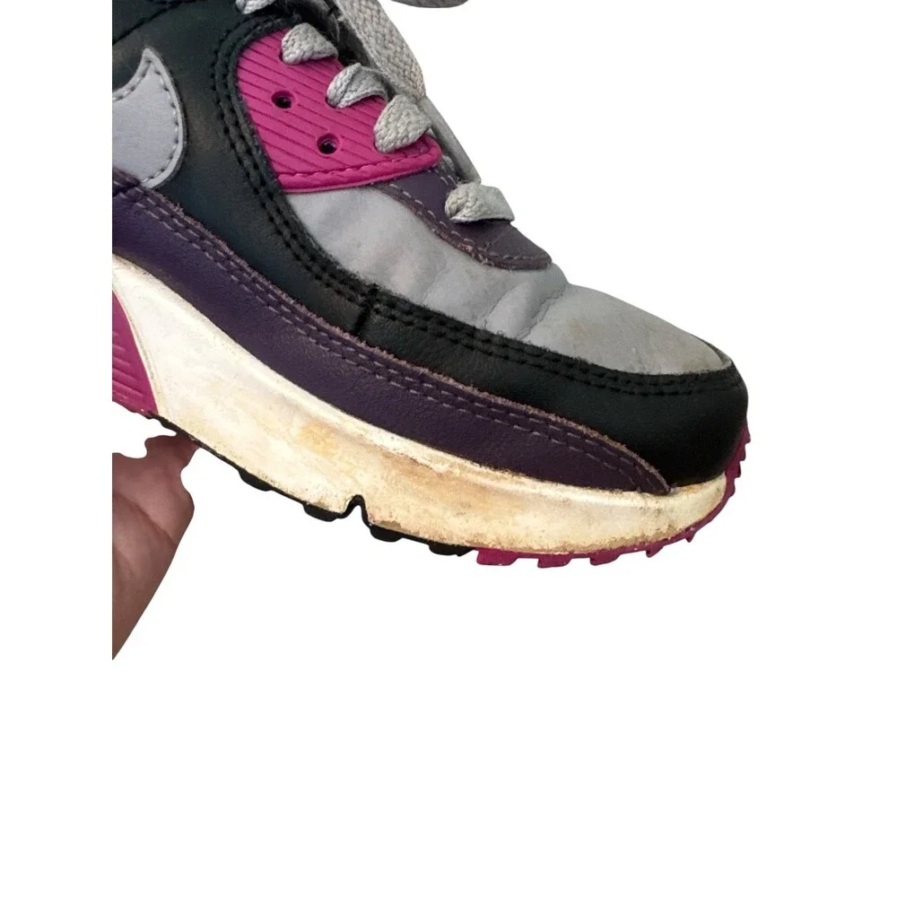 Nike Air Max 90 GS Size 2Y Cement Gray Black Plum Purple Athletic Sneakers